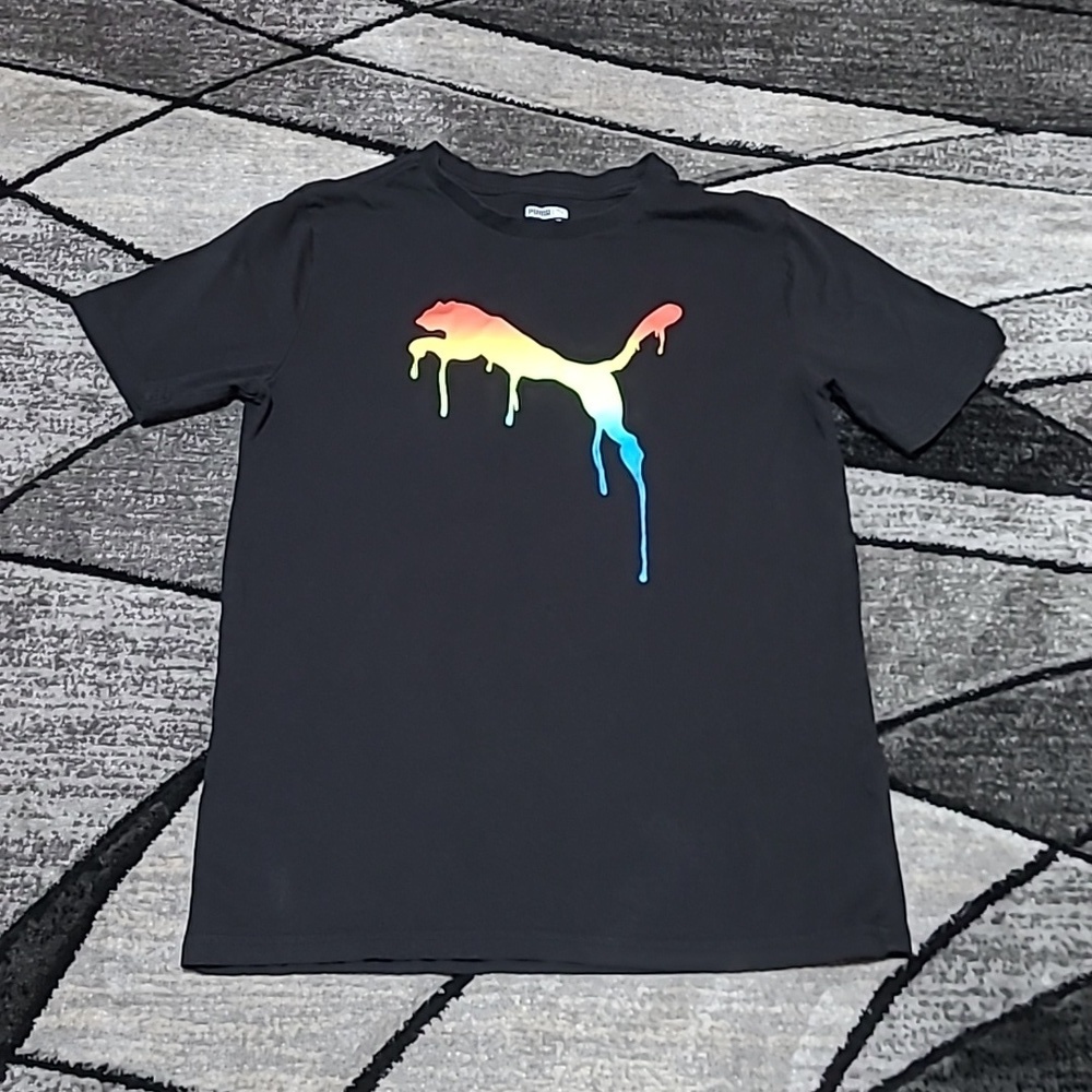 PUMA RAINBOW GRADIENT DRIP CAT LOGO CREW-NECK TEE-SHIRT